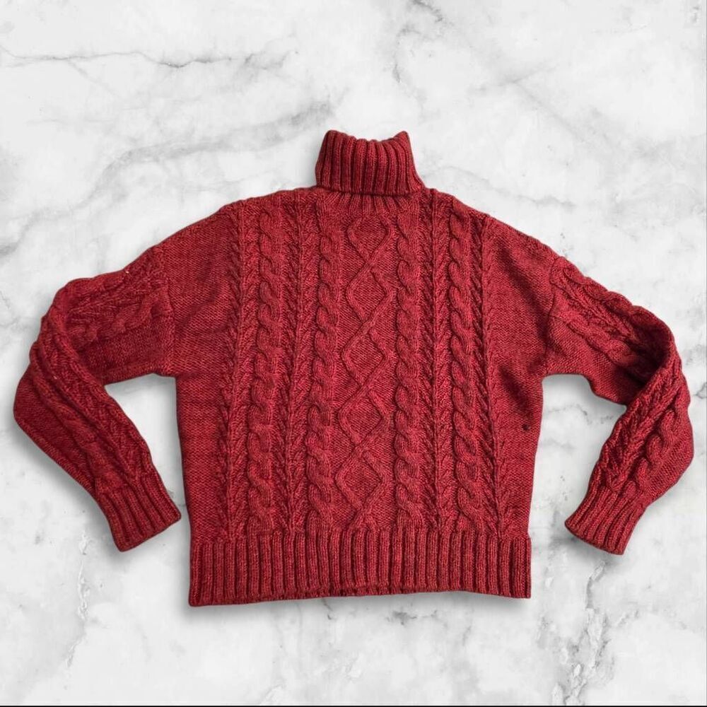 Carbon 38 Red Cable Knit Turtleneck Size XS